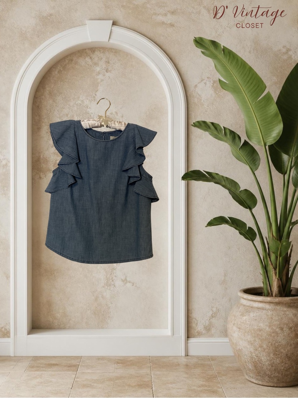 J. Crew Dark Chambray Ruffle-Sleeve Tank
